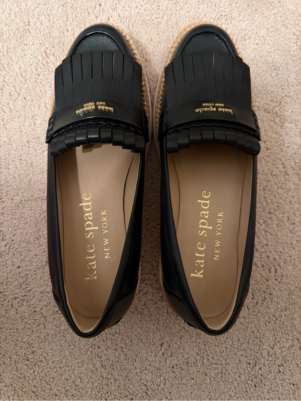 Kate Spade Leandra Lug Sole Kiltie Loafers Black